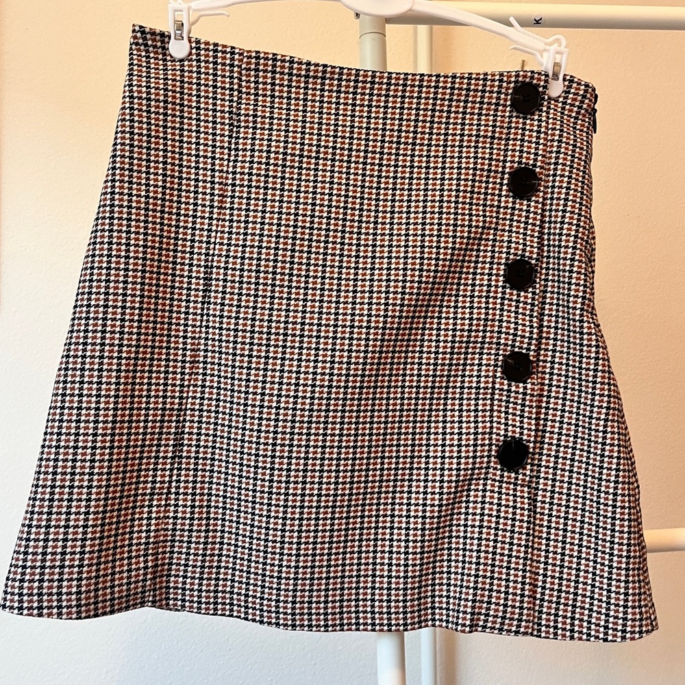 Forever 21 Houndstooth A-Line Mini Skirt - Black, White & Brown